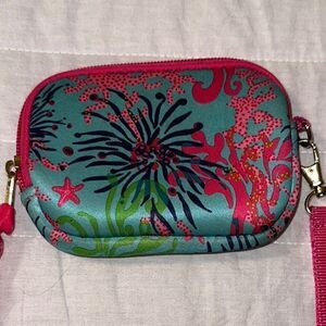 Lilly Pulitzer Teal Pink Navy Green Coral Small Zip Tech Case in Dirty Shirley